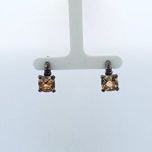 925 Sterling Silver Square Citrine Drop Earrings Estate Jewelry 6.1g